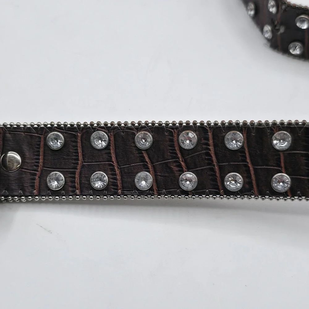 Unbranded Western Belt Womens XL‎ Brown Rhinestone Bling Croc Embossed Cowgirl